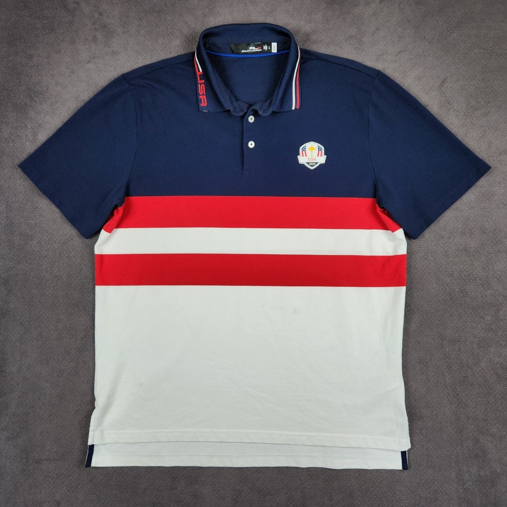 RLX Ralph Lauren Ryder Cup Polo Shirt Mens Large Navy 2023 USA Golf Team Issue